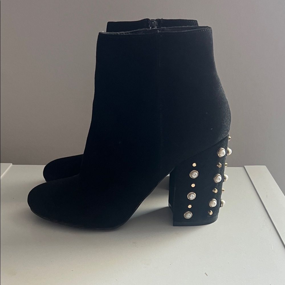 Steve Madden Black Heeled Boots with Pearl Details